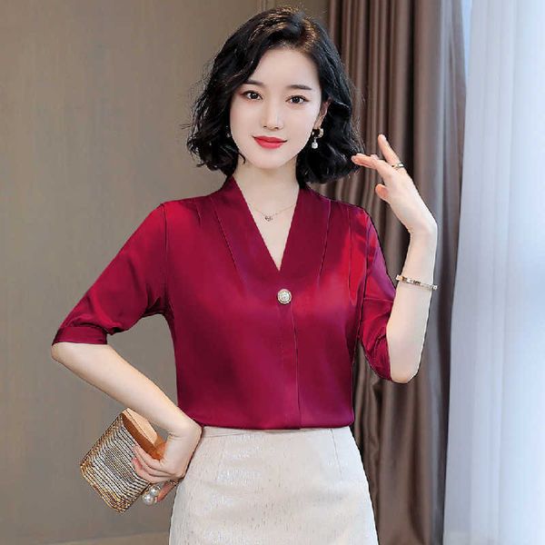 

silk womens and blouses summer fashion satin short sleeve plus size xxxl vintage green shirts 210531, White