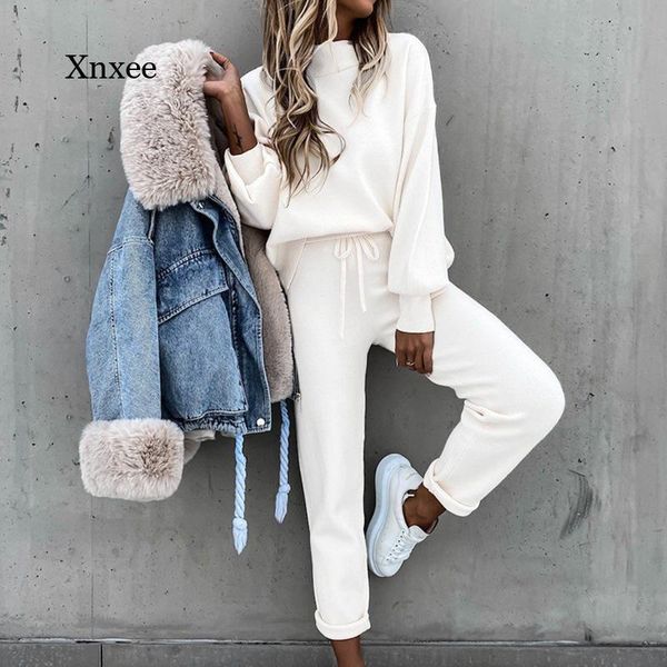 

women's two piece pants autumn two-piece sportswear velvet plus oversized sweatshirt suit casual cropped, White