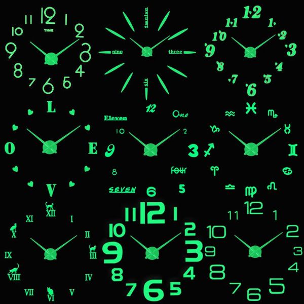 

3d luminous acrylic wall clock creative fashion home decoration living room background sticker clocks