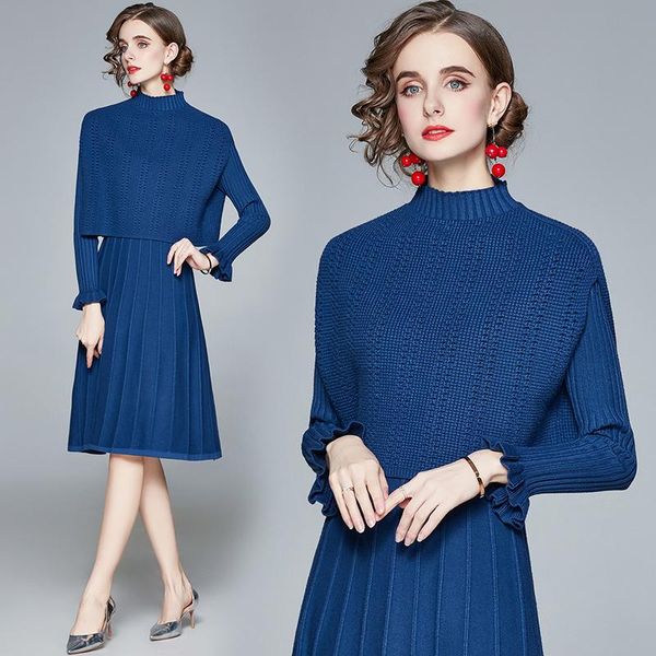 

merchall autumn winter knit long dress women casual o-neck slim 2 piece wrap sweater dresses office lady thick midi, Black;gray
