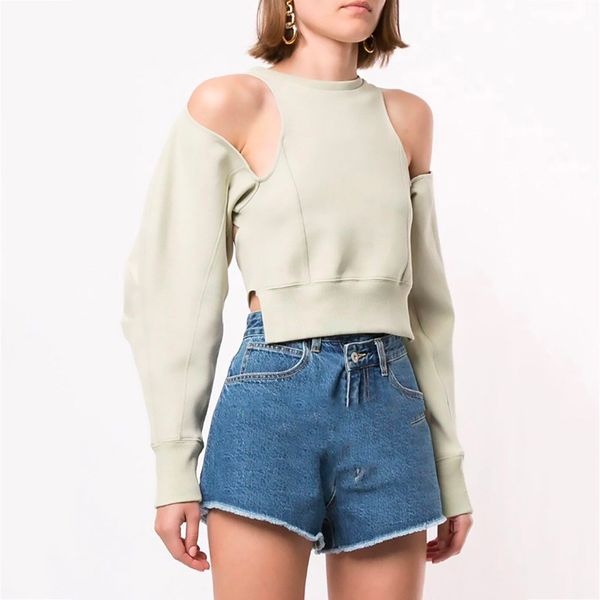 

blouses autumn and winter solid female fashion strapless round collar short sweater lazy commuter temperament, White