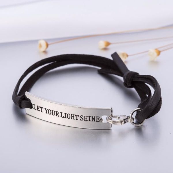 

charm bracelets teamer brand diy fashion jewelry leather bracelet bangles with let your light shine for man woman as festival gifts1, Golden;silver
