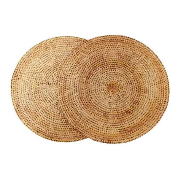 

mats & pads 2 pcs handmade round natural rattan placemat farmhouse wicker placemats for dining table,wedding,parties,bbq's,etc