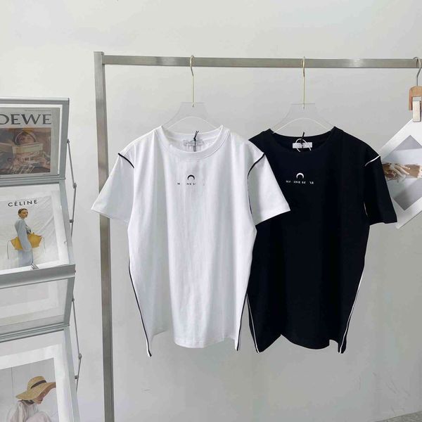 

luxury design spring and summer moon letter small cuff stitching design round neck short sleeve casual women's t-shirt, White