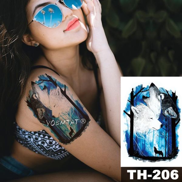 

temporary tattoos waterproof tattoo sticker blue night star sky wolf pattern animals water transfer body art flash fake tatoo