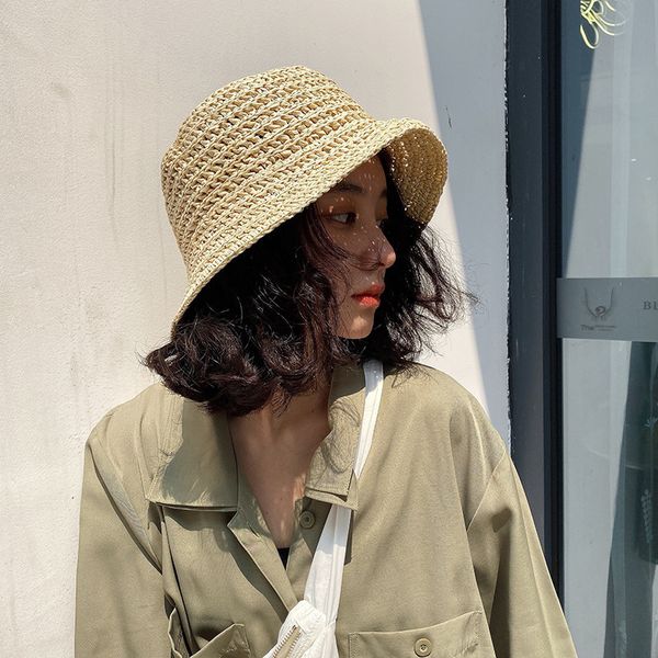 

foldable hand woven straw hat for spring and summer vacation, Blue;gray