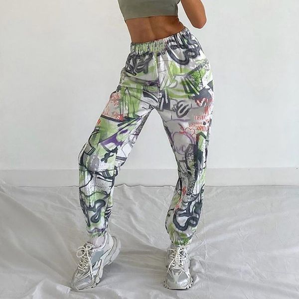 

women's pants & capris cute print joggers cargo sweat women 2021 winter fall clothes female streetwear baggy high waist loose trousers, Black;white
