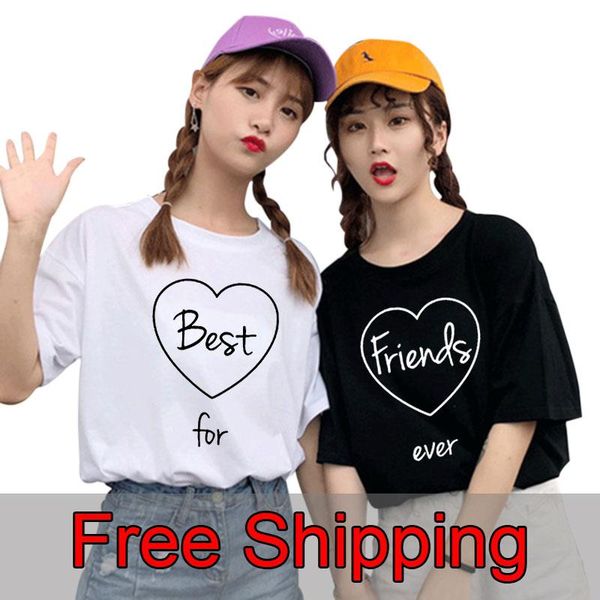 

women's t-shirt summer women friend loose short sleeve cute matching letter print girl couples clothes sister, White