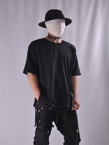 

men's t-shirts short sleeve t-shirt summer solid color round collar european high street long pocket half, White;black