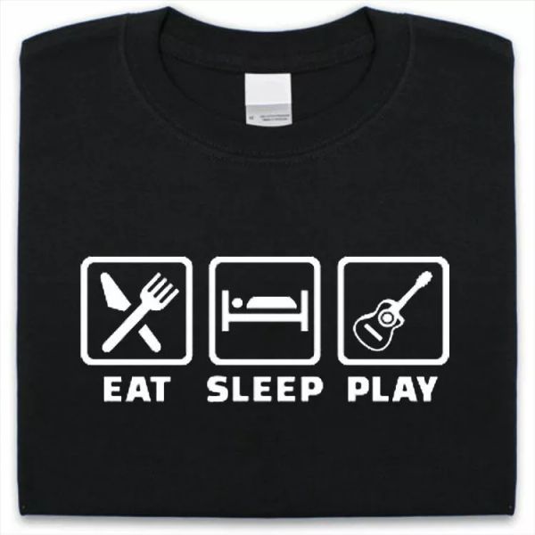 

eat sleep play chitarra t-shirt uomo donna divertente regalo, White;black