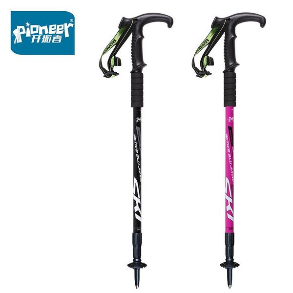 

pioneer 65-135cm lightweight aluminum alloy walking sticks t-shape handle outdoor hiking climbing trekking poles