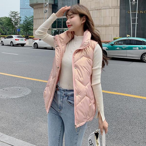 

women's vests 2021 autumn winter women vest coat warm sleeveless zipper thick padded casual waistcoat for, Black;white