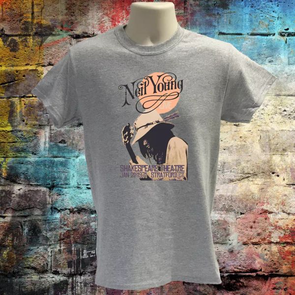 

neil young t-shirt, band t-shirt, concert shirt, music gig tee, woodstock tshirt, White;black