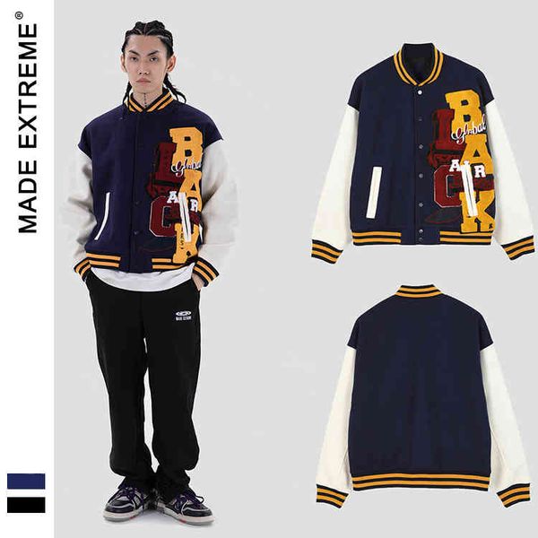 

madeextreme street meichao campus winter thickened coat letter embroidered men's baseball uniform, Black;brown