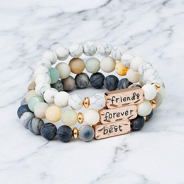 

charm bracelets 3pcs/set 2021 friends for men natural stone beads bracelet women gift her him zj-06, Golden;silver