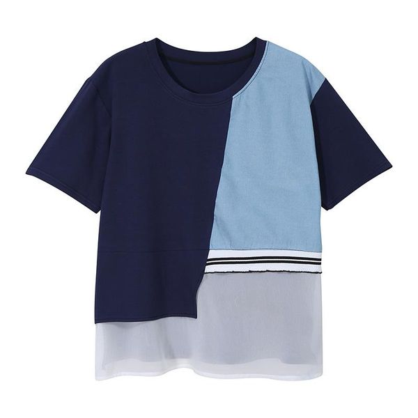 

chic irregular hit color patchwork t shirt 2021 summer fashion design tee casual loose simple short sleeve woman tshirts women's t-shir, White