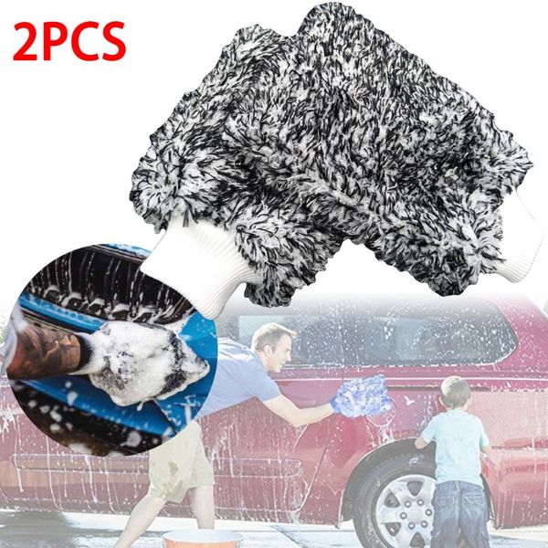 

car sponge 2 pcs waterproof wash microfiber chenille gloves thick cleaning miwax detailing brush auto care double-faced glove
