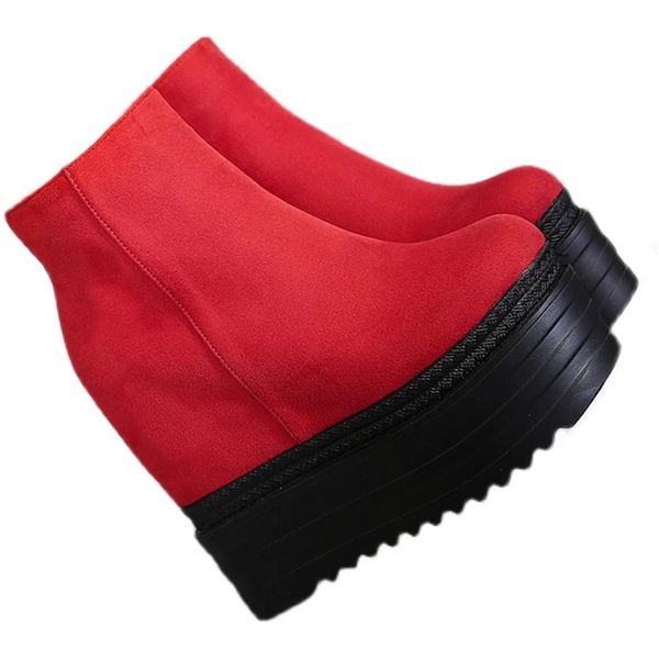 13 cm High Heel Stiefel Herbst Rot Schwarz Keile Plateaustiefel Stiefeletten Für Frauen Schuhe Keil