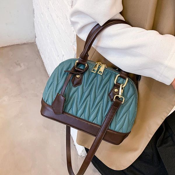 

evening bags contrast color tote shell bag 2021 fashion pu leather women's designer handbag vintage shoulder messenger