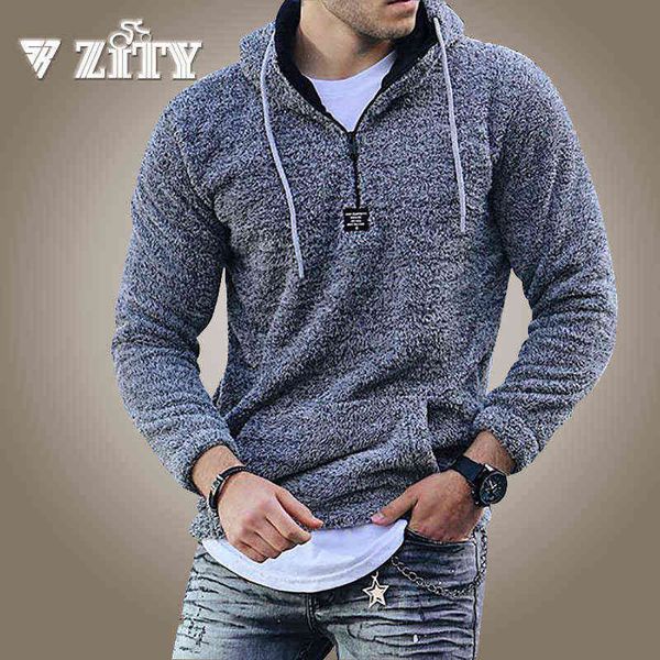 

men fleece faux fur sweatshirt casual hoodie mens warm streetwear pullover stand collar zipper sweatshirts male clothing 211106, Black