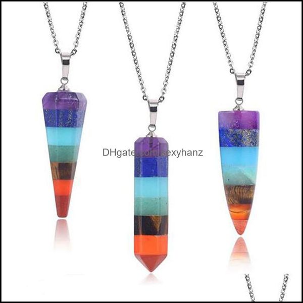 

pendant necklaces & rainbow 7 chakra layered purple crystal lapis aventurine tiger eye stone pendum pendants necklace for women jewelry drop, Silver