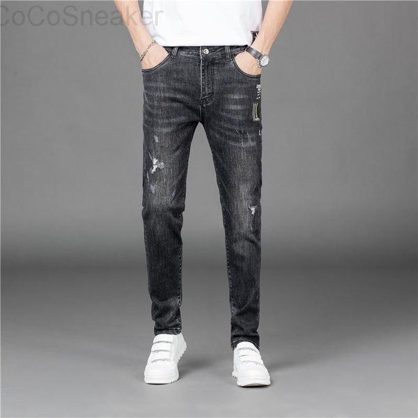 

men's jeans loose straight autumn pants casual denim with holes, Blue