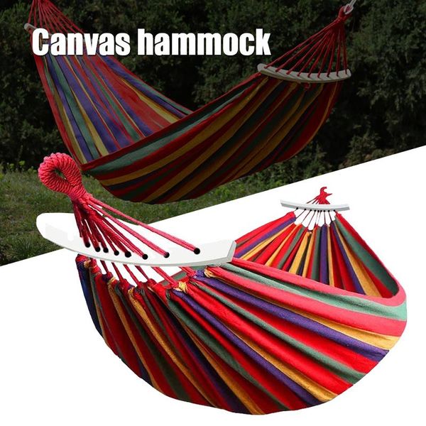 

camp furniture brazilian double hammock 2 person canvas cotton with carrying bag for patio porch garden backyard lounging vc