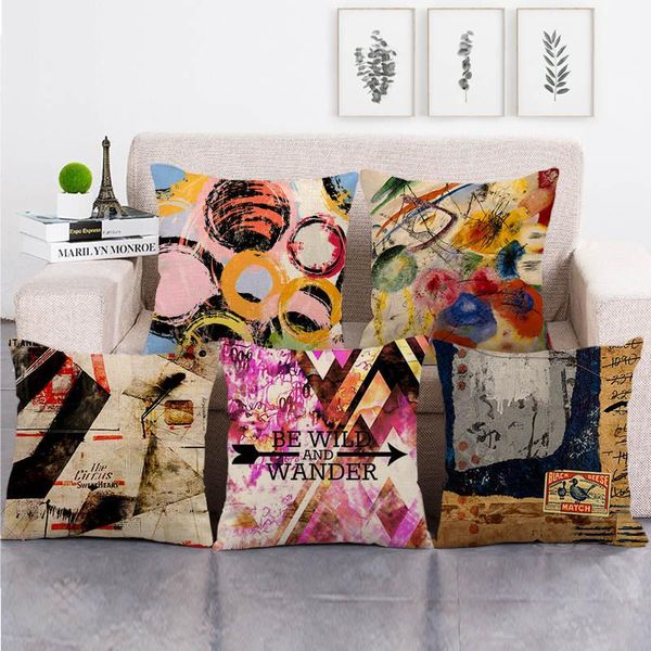 

cushion/decorative pillow 45cm*45cm abstract retro colorful geometric cushion cover linen/cotton sofa decorative case