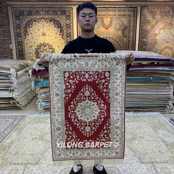 

carpets yilong 2x3' hand made persian silk carpet handknotted red rug (hf082b)