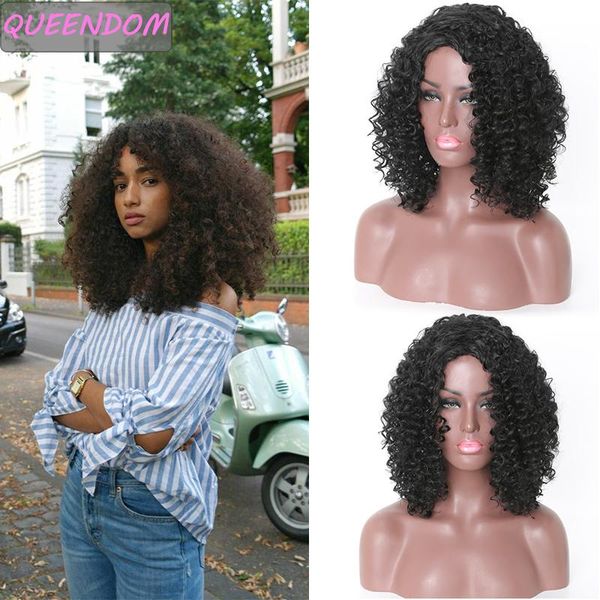 

synthetic wigs 16"short deep curly for african women natural afro bob wig black grey brown ombre high temperature hair