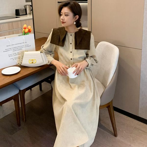 

maternity dresses 6643# clothes spring autumn long sleeves midi dress loose fashion pregnant women mom, White
