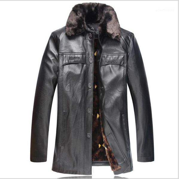 

men's fur & faux leather jackets men velvet thick warm winter male outwear coats against the cold size 4xl, Black