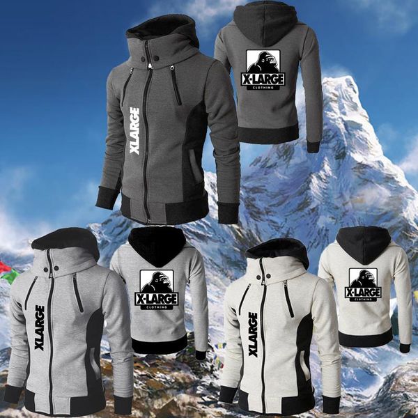 

men's jackets autumn and winter large chimpanzees print jacket warm windproof double zipper men hooded design turtleneck coat, Black;brown