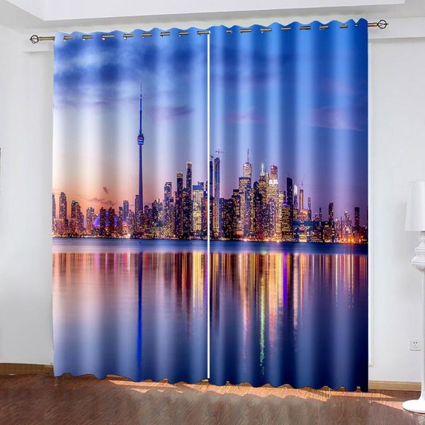 

curtain & drapes city lighting sky night scene 3d pattern printing living room sunshade custom suit bedroom hook decoration