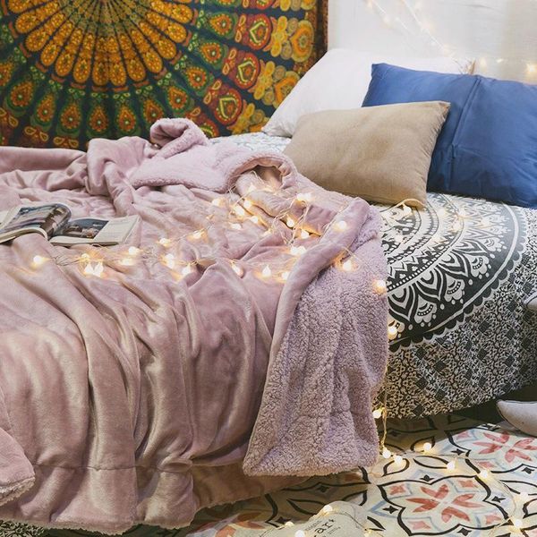 

blankets double-layer thick warm lamb velvet single double sofa air conditioning nap cover blanket winter home solid color