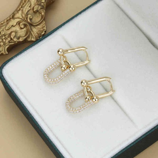

earrings charms 2022 winter korean drama floor star same 925 silver needle ins shining zircon u-shaped, Golden