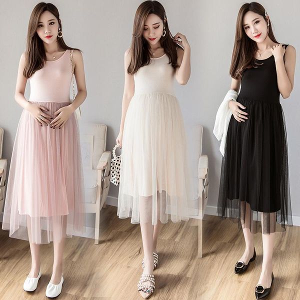 

maternity dresses 2021 sling vest skirt pregnancy dress for pregnant women clothes modal fashion patchwork voile, White