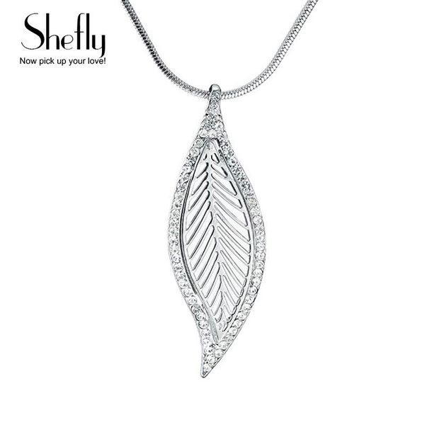

pendant necklaces woman jewelry leaf necklace silver color leaves with cubic and snake chain christmas gift jewellery xl06587