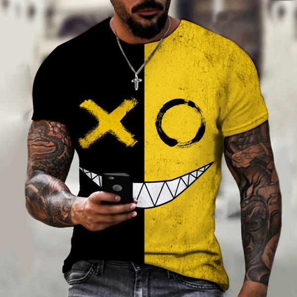 

men's 3d printed t-shirt, summer fashion smiley casual short sve t-shirt, White;black