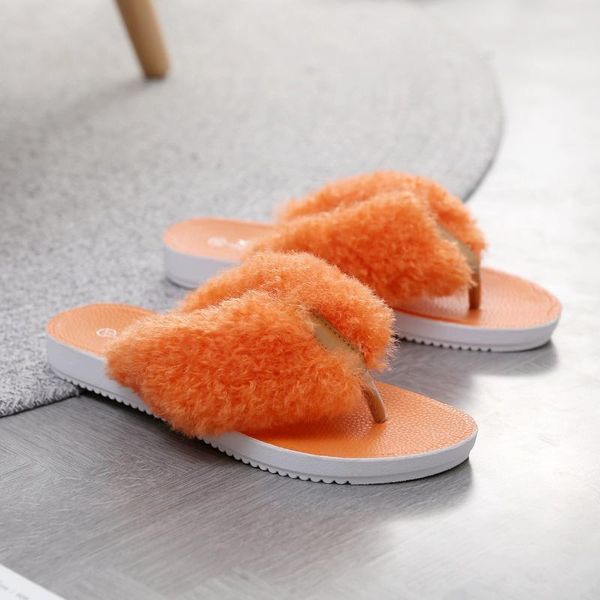 

slippers home women's flock shoes luxury slides pantofle platform fur flip flops female tap massage designer flat 2021 plush sum, Black