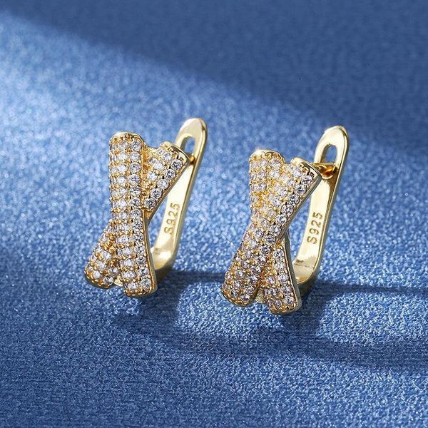 

hoop & huggie fashion x-shape geometric earrings for women micro crystal zircon paved straight piercing earring accessories jewelry, Golden;silver
