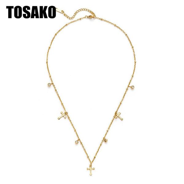 

necklace stainless steel gold plated pendants sweater chain minimalism cross key lock zircon pendant necklaces, Silver