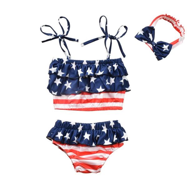 

swimsuit girl girls swimwear toddler three-piece swimsuits stripe independence day beach bathing suit one-pieces, Black