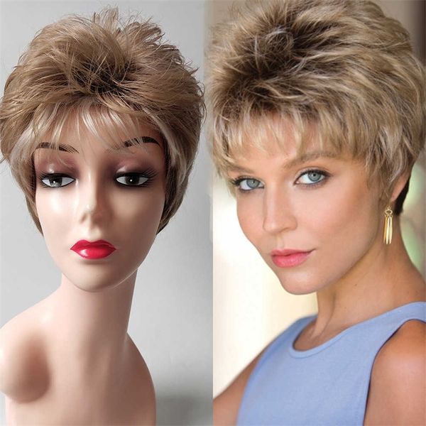 

women's fashion short wig curly hair slanting bangs high temperature silk fluffy middle aged and elderly curly head cover, Black;brown