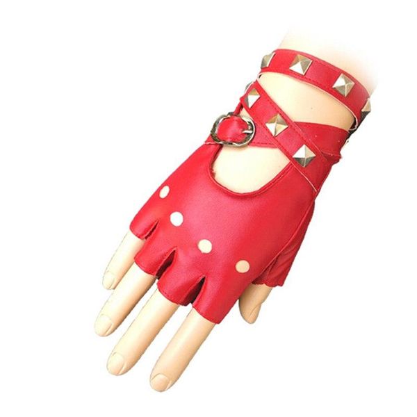 Fingerlose Handschuhe Gothic Punk Cool Lady Frauen Sexy Disco Dance Rock-and-Roll Kurzes PU-Leder Schwarz Rot Weiß