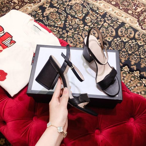 

sandals summer arrival fashion women's shoes solid genuine leather high heels pumps round toes square, Black