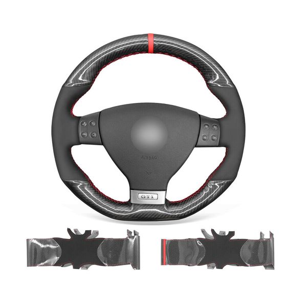 

diy custom black pu carbon fiber leather steering wheel cover for vw gli gti jett
