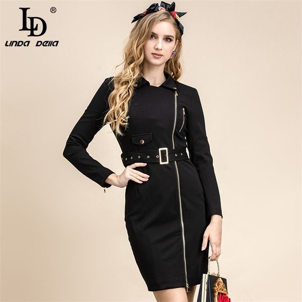 Fashion Runway Summer Bodycon Pencil Dress Women Long sleeve Sashes Solid Ladies Elegant Short Black 210522