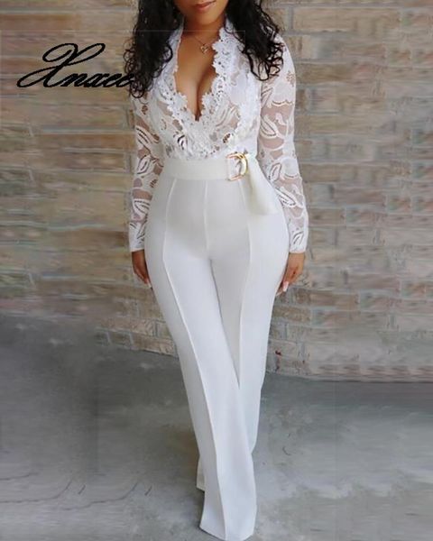 

women's jumpsuits & rompers xnxee women elegant overalls patchwork jumpsuit female long sleeve lace overall trousers party playsuit, Black;white