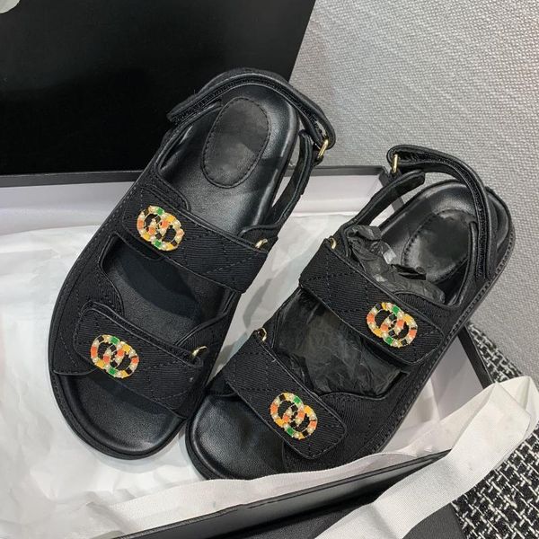 

sandals summer shoes women colorful crystal flat brand ladies quality jeans chaussure femme holidays beach sandalias, Black
